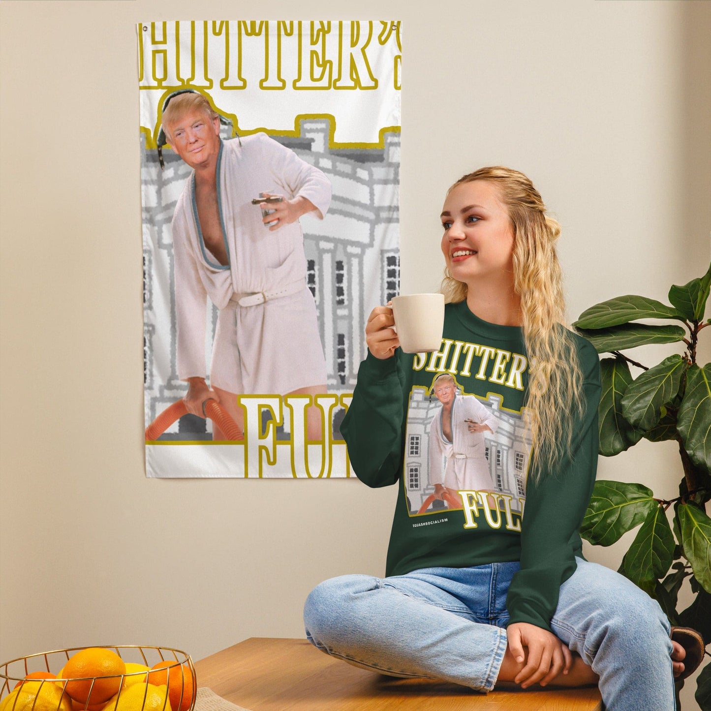 Trump "Shitter's Full" Ugly Christmas Sweater - Green