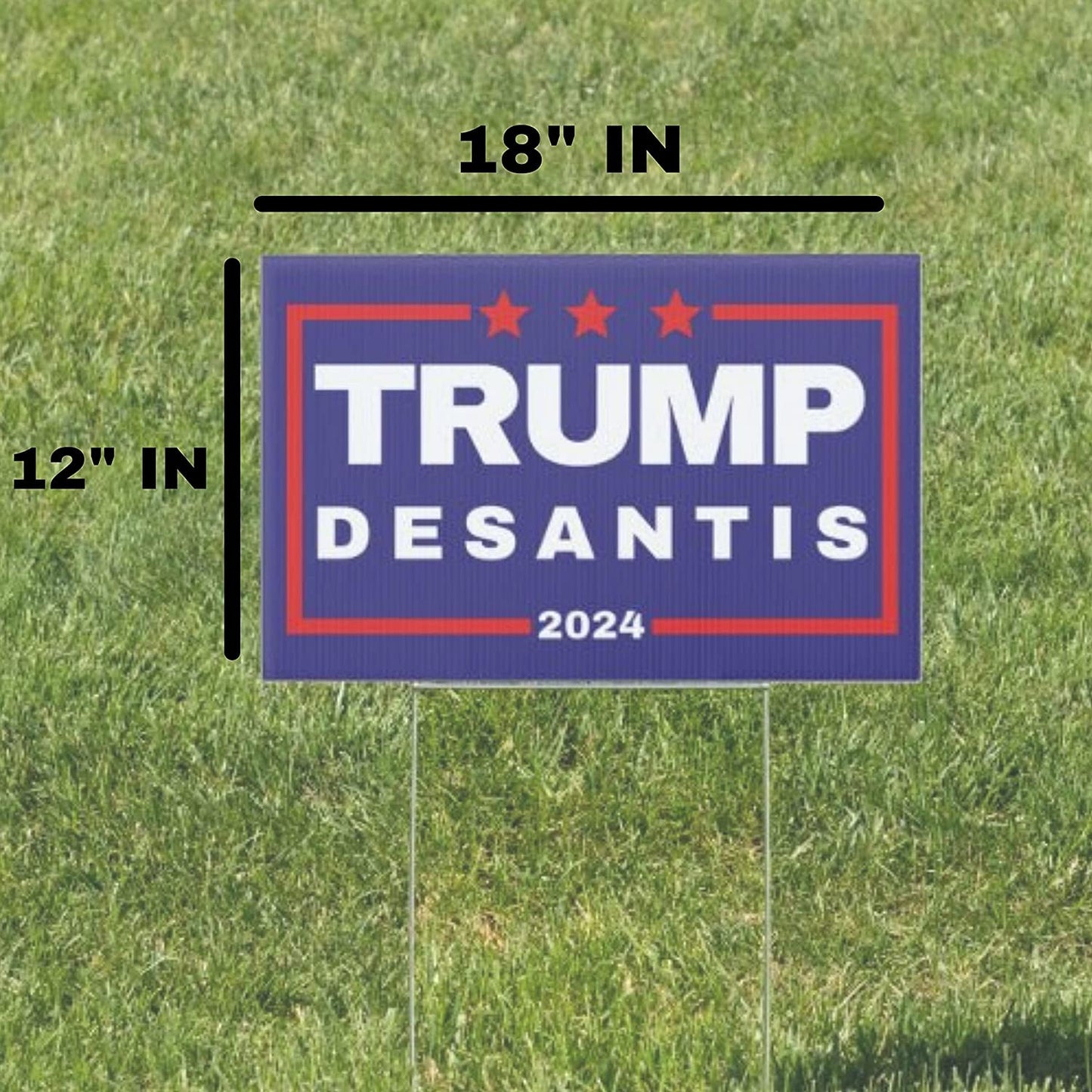 Trump Desantis 2024 Yard Sign | Donald Trump and Ron Desantis 18" x 12" Lawn Sign with Metal Stake - 2 Flags - LiberTee Shirts