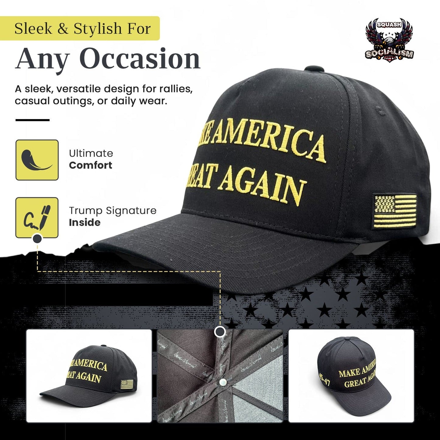 Make America Great Again 45-47 Dark MAGA Series Snapback Hat