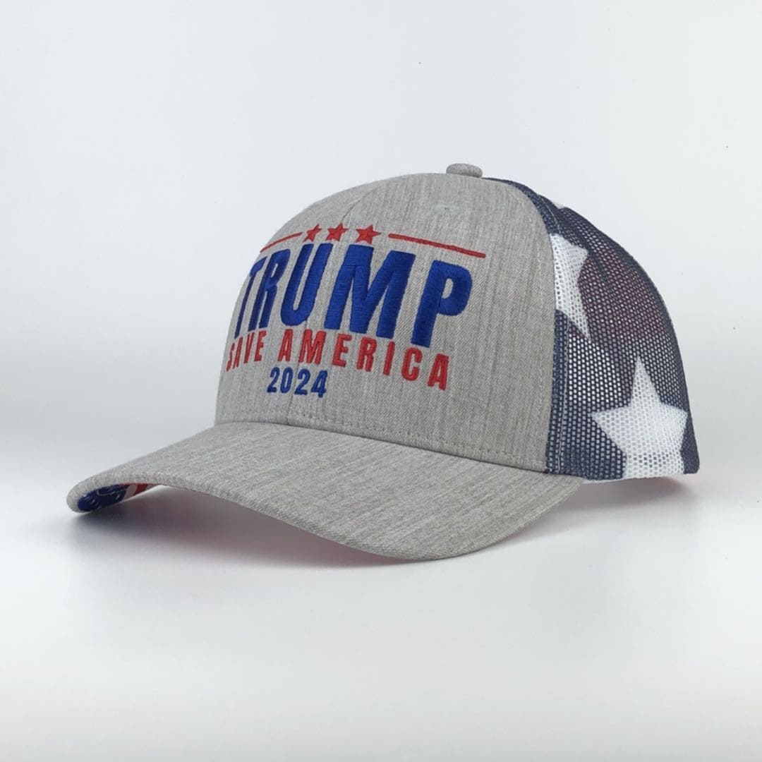 Trump 2024 Save America American Flag Mesh Trucker Hat - 2 Hats - LiberTee Shirts