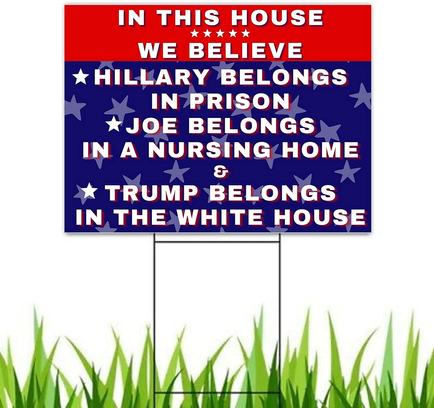 Hillary for Prison - Biden For Nursing Home - Pro Trump 18"x12" Double-Sided Yard Sign - 2 PIECES - LiberTee Shirts