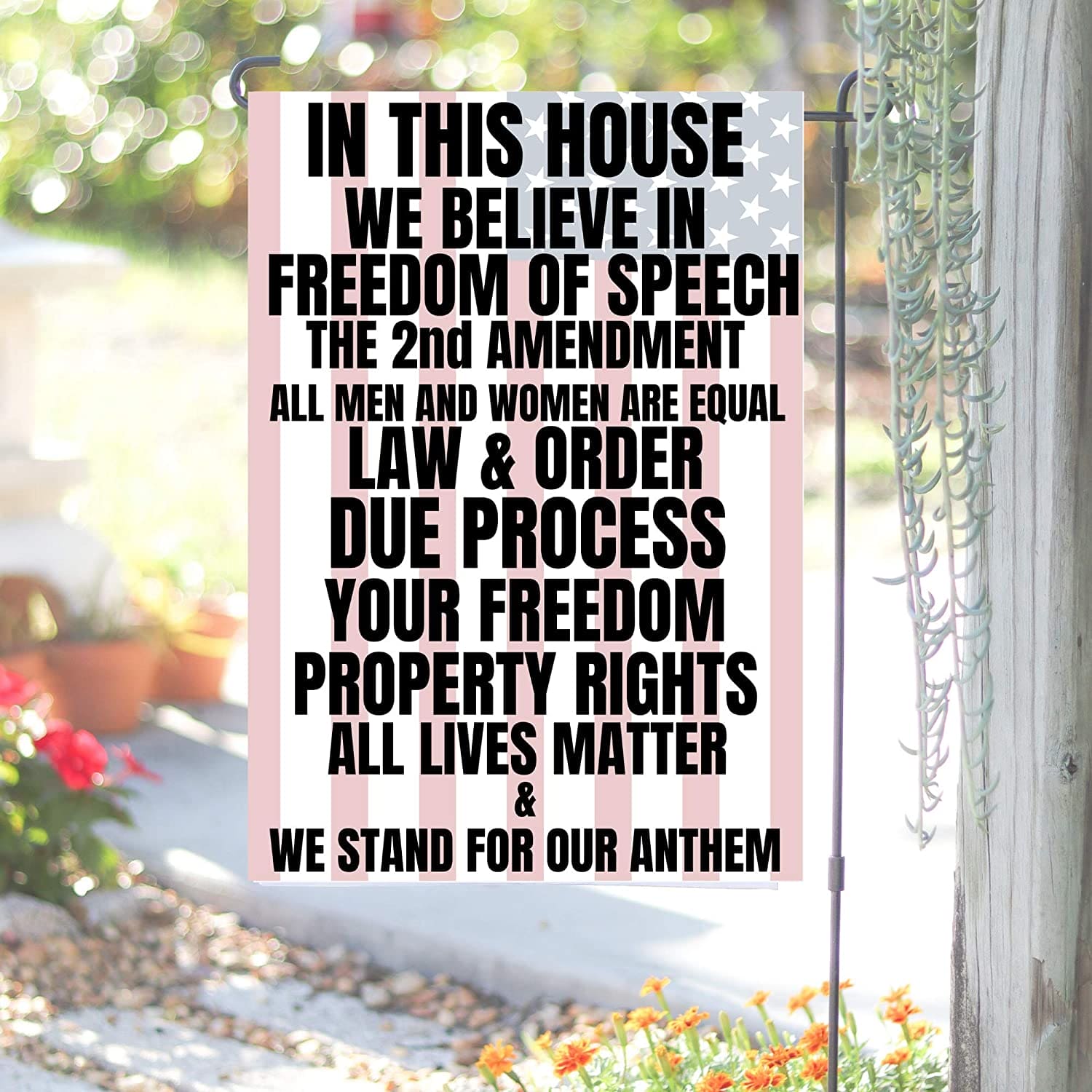 In this house we believe in the 2nd amendment Garden Flag, 12"X18" Conservative Patriotic Free Speech Yard Sign - LiberTee Shirts