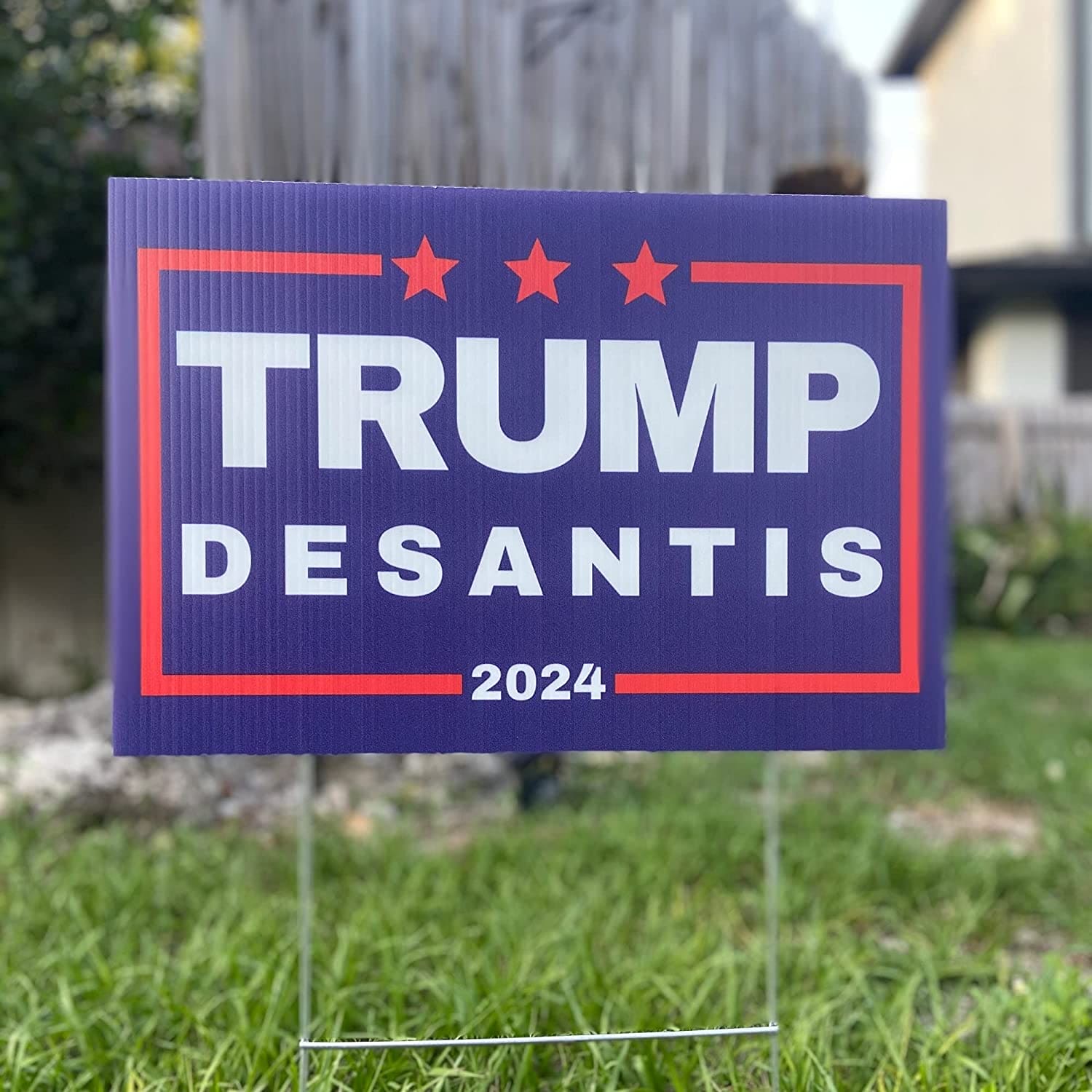 Trump Desantis 2024 Yard Sign | Donald Trump and Ron Desantis 18" x 12" Lawn Sign with Metal Stake - LiberTee Shirts