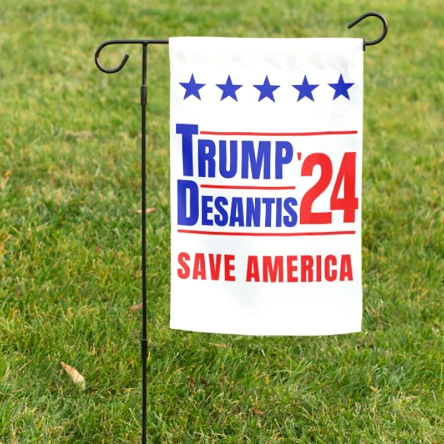 Trump and Desantis '24 Save America Garden Flag | 12"x18" Donald Trump Ron Desantis 2024 Yard Sign - LiberTee Shirts