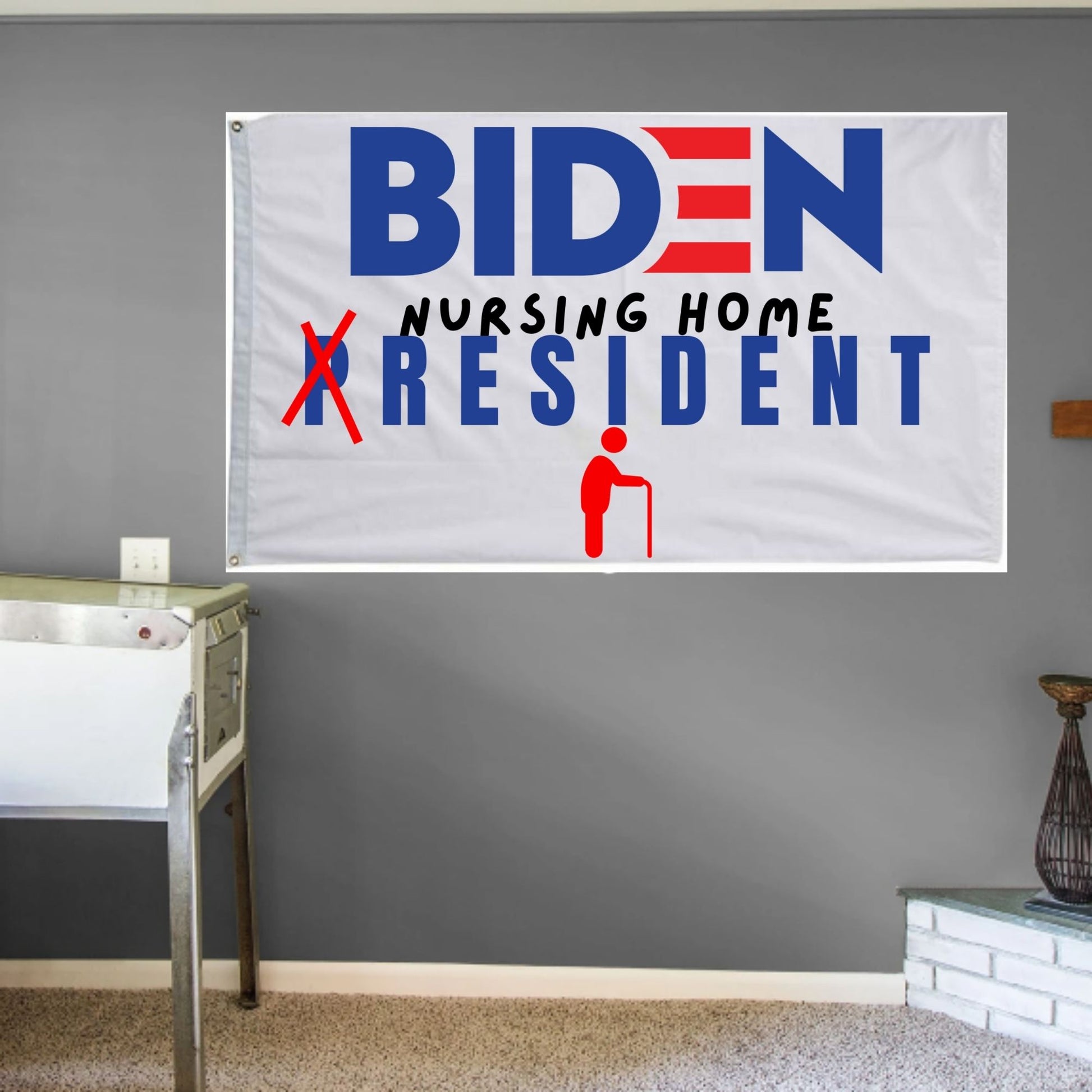 Joe Biden Nursing Home Resident Wall Flag | Funny Anti Biden 3x5 ft Single-Sided Banner with Grommets | Great Gift Idea for Trump Supporter Republicans - LiberTee Shirts