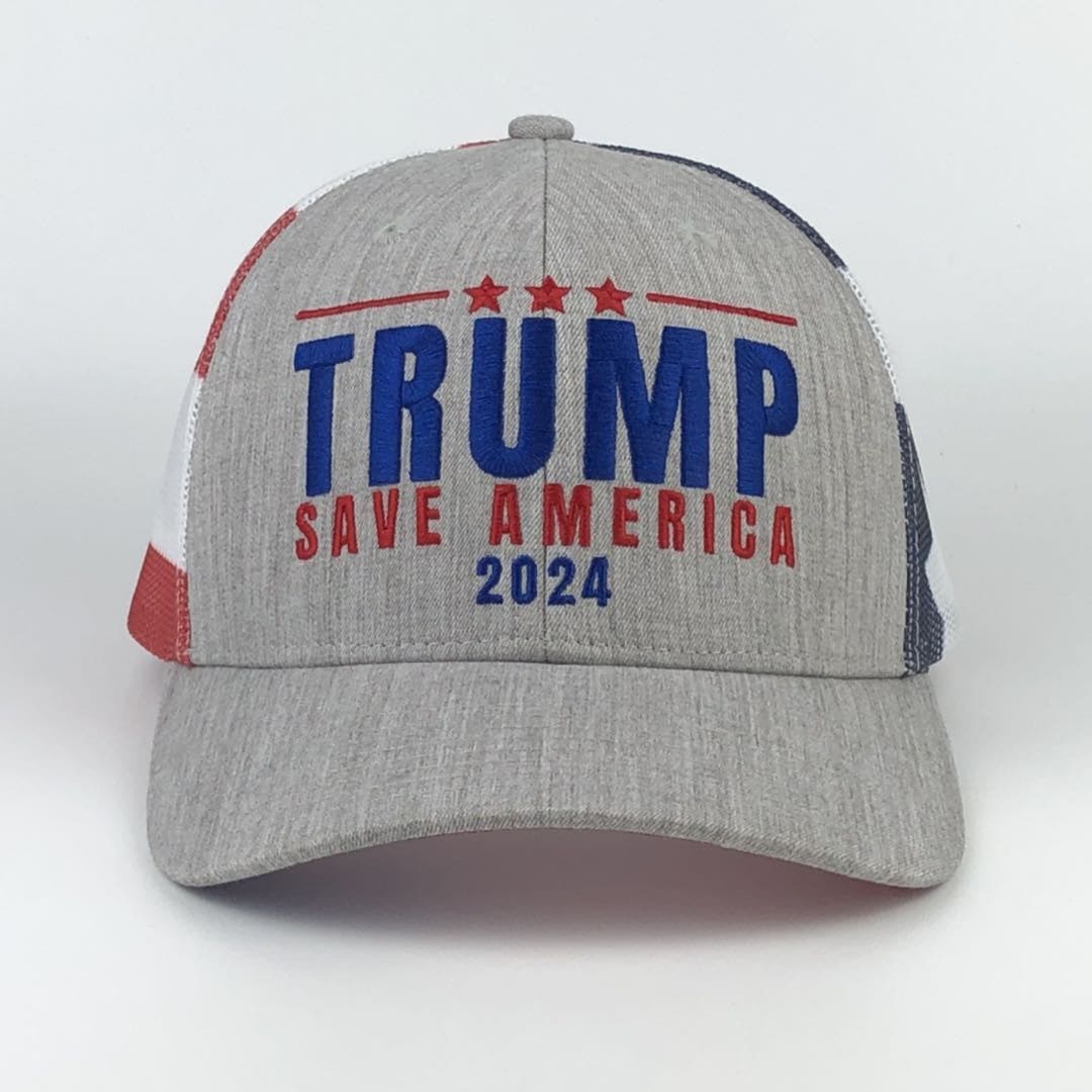 Trump 2024 Save America American Flag Mesh Trucker Hat - 2 Hats - LiberTee Shirts