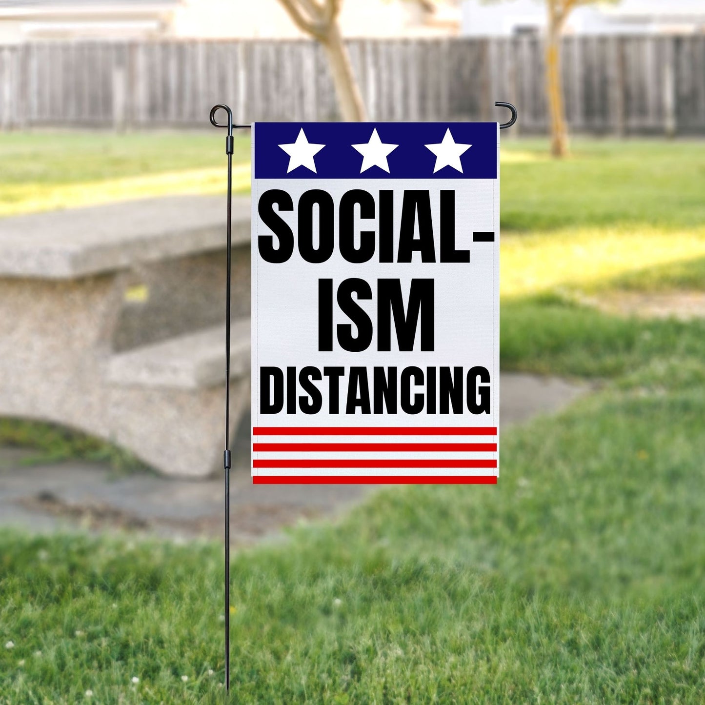 Pesky Patriot Socialism Distancing Outdoor Garden Flag | Anti-Socialist Funny 12x18 Double-Sided Flag Banner for Lawn and Garden | Pro Capitalism and Republican Pride Sign - LiberTee Shirts