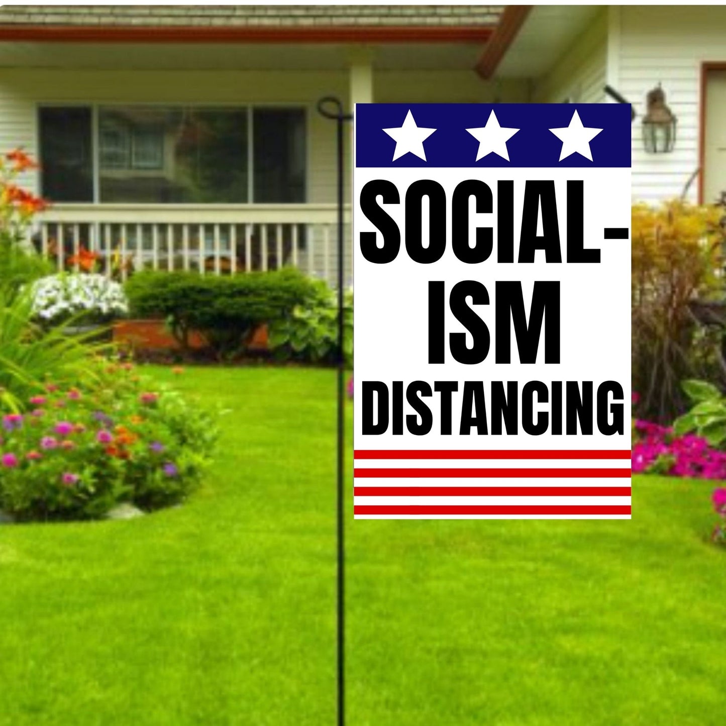 Pesky Patriot Socialism Distancing Outdoor Garden Flag | Anti-Socialist Funny 12x18 Double-Sided Flag Banner for Lawn and Garden | Pro Capitalism and Republican Pride Sign - LiberTee Shirts