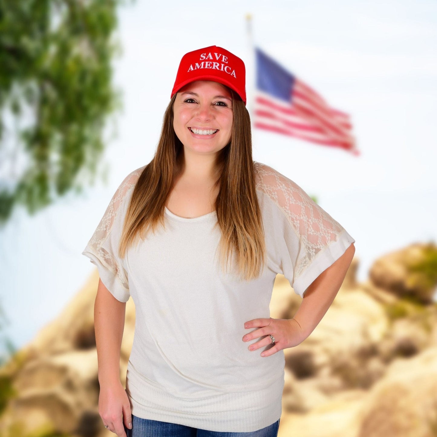 Donald Trump Red Save America Hat | Trump 2024 MAGA Style USA Trucker Hat for Republicans and President Supporters | Great for Trump Rally - LiberTee Shirts