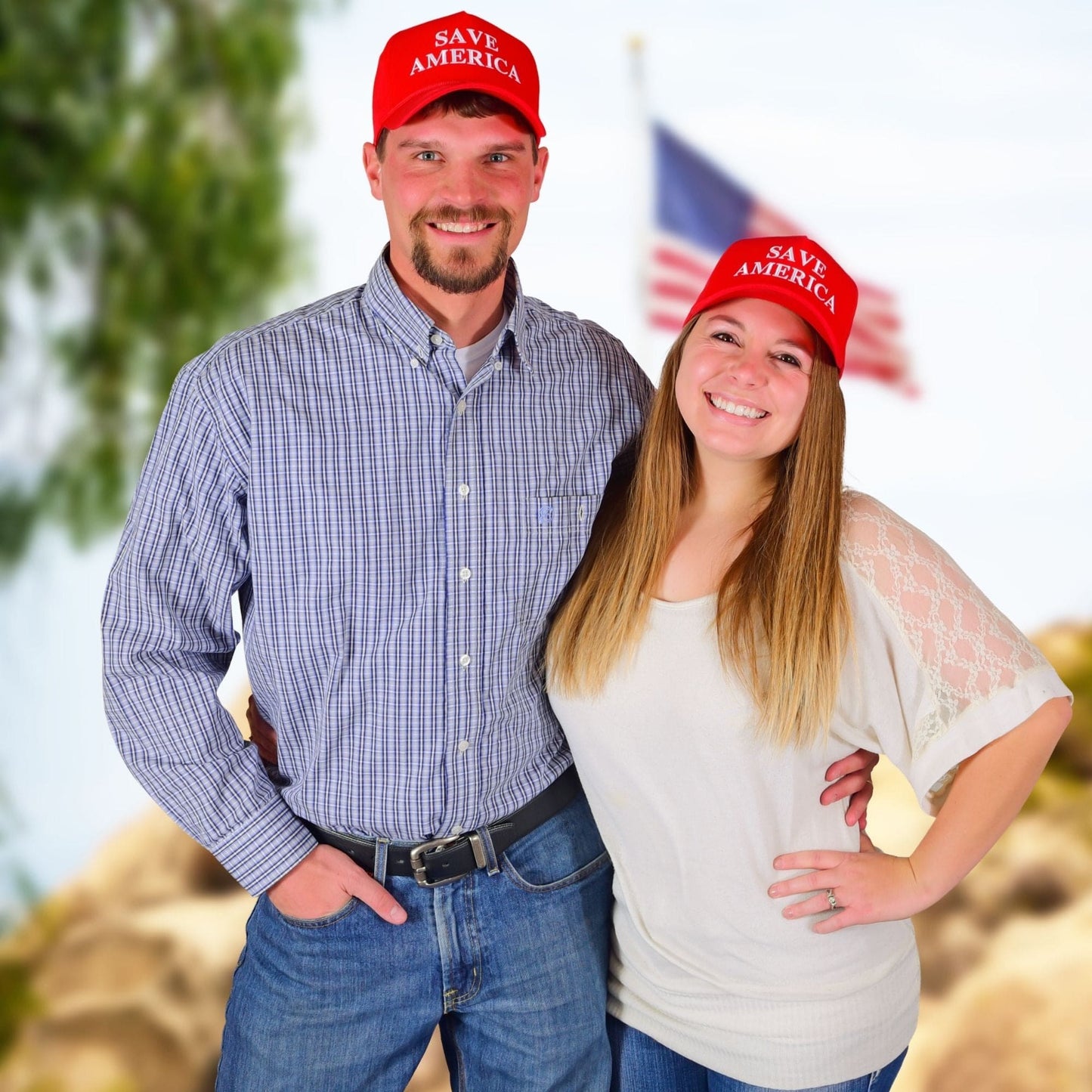 Donald Trump Red Save America Hat | Trump 2024 MAGA Style USA Trucker Hat for Republicans and President Supporters | Great for Trump Rally - LiberTee Shirts