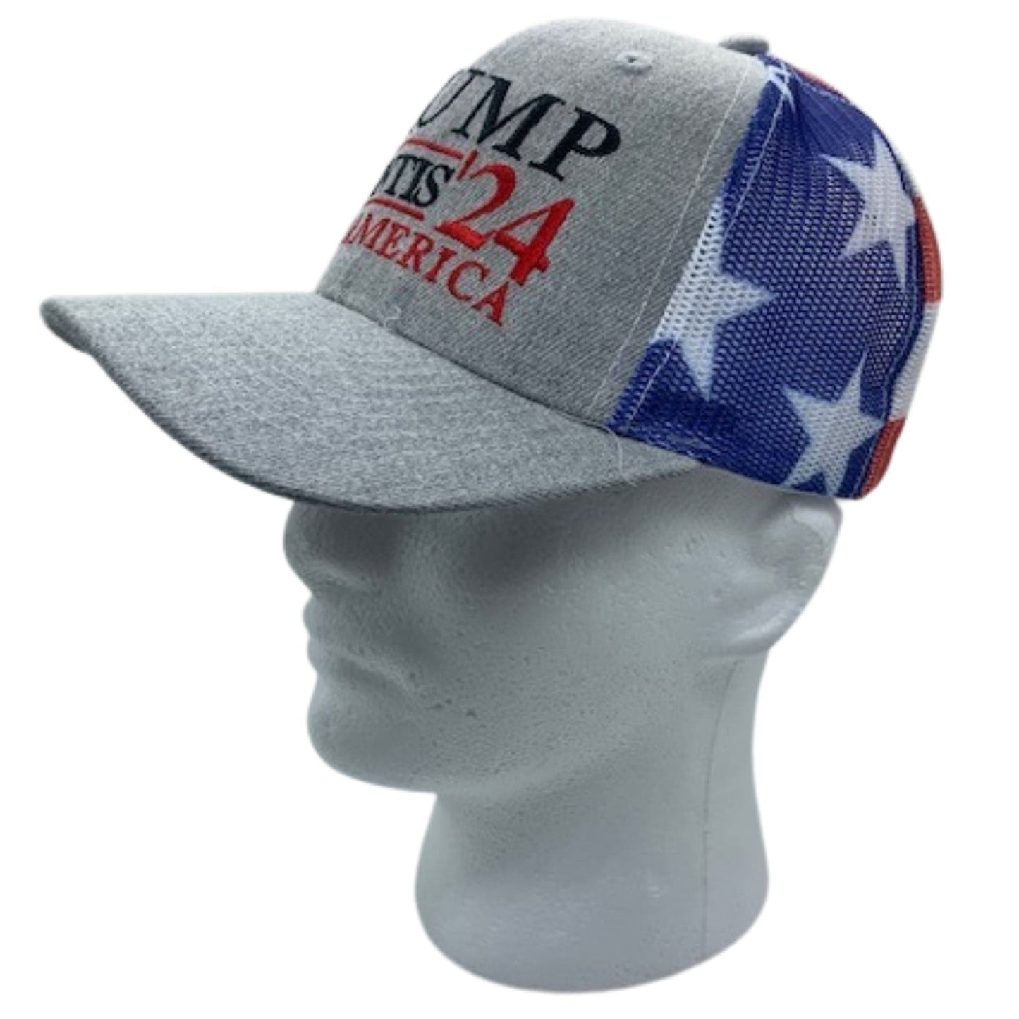 Donald Trump Ron Desantis 2024 Save America Trucker Hat with Flag Pattern Mesh Back | Unisex Patriotic Trump DeSantis '24 Cap with USA Flag - LiberTee Shirts